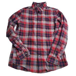 Eddie‎ Bauer Classic Fit Red/Gray Plaid Flannel Men's Small Long Sleeve